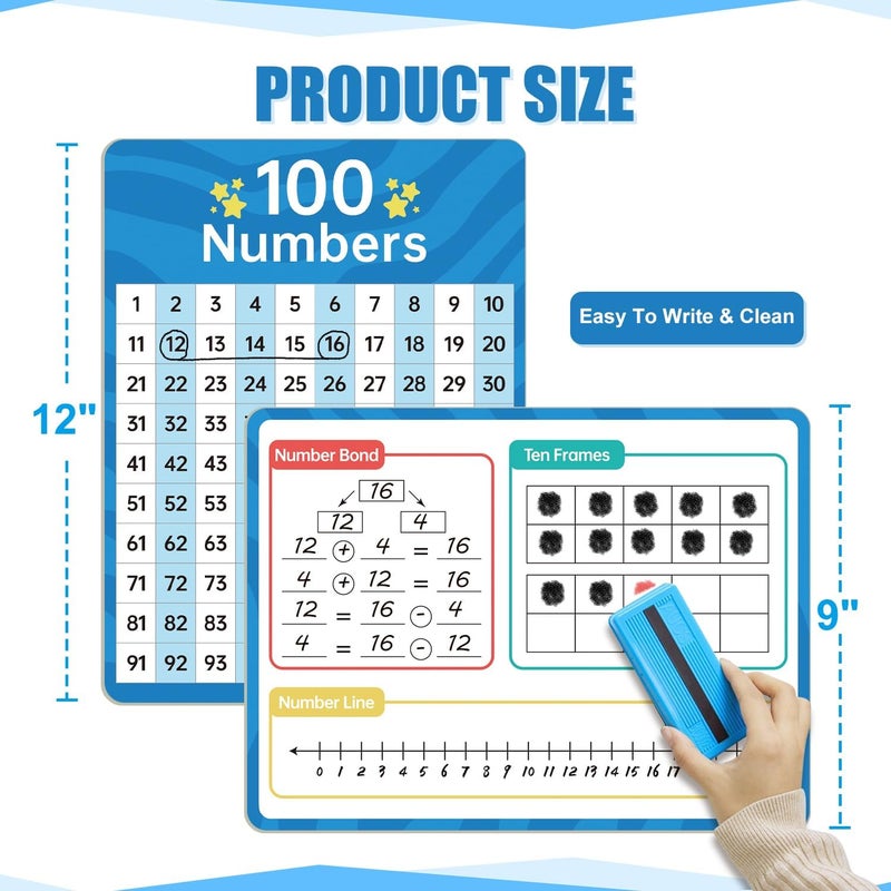 LUHEAGU Dry Erase Number Line Whiteboard, 9" x 12" 1-100 Number Double-Sided Math Practicing Chart, Homeschool Supplies，Educational Tools for Kids Students Classroom - Image 4